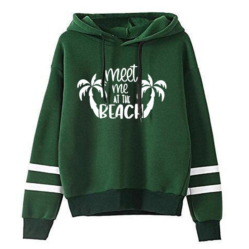 Sudadera informal holgada con estampado de letras de cocoteros y rayas de doble barra para mujer