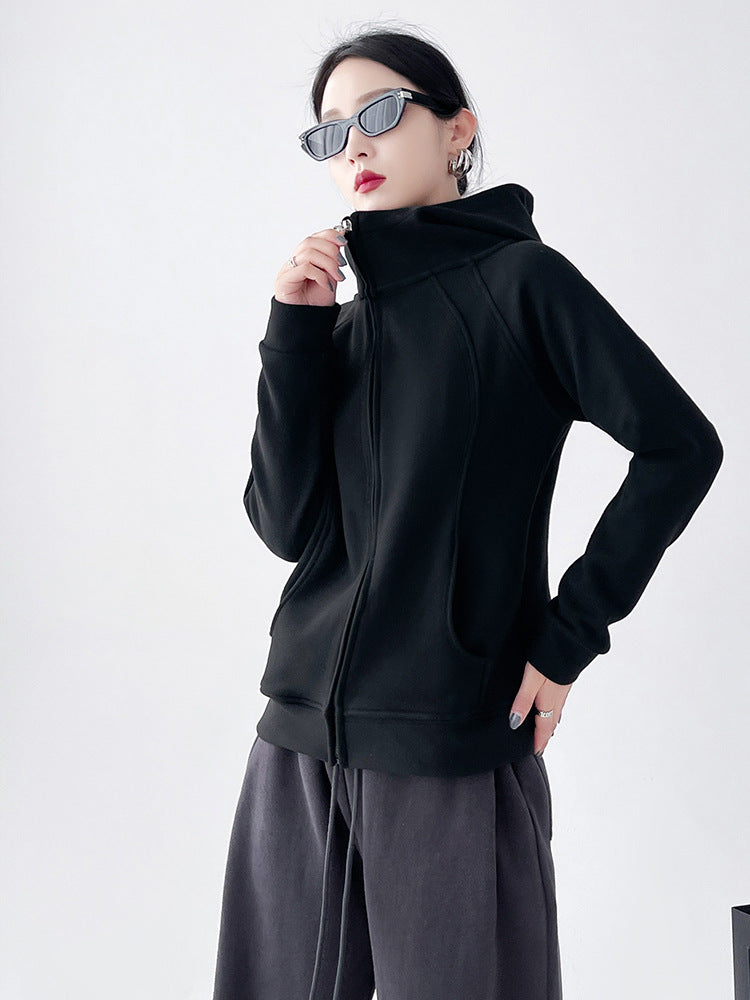 Cárdigan informal holgado de color sólido y grueso para mujer con capucha