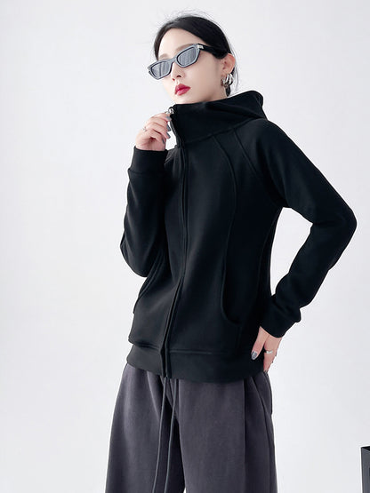Cárdigan informal holgado de color sólido y grueso para mujer con capucha