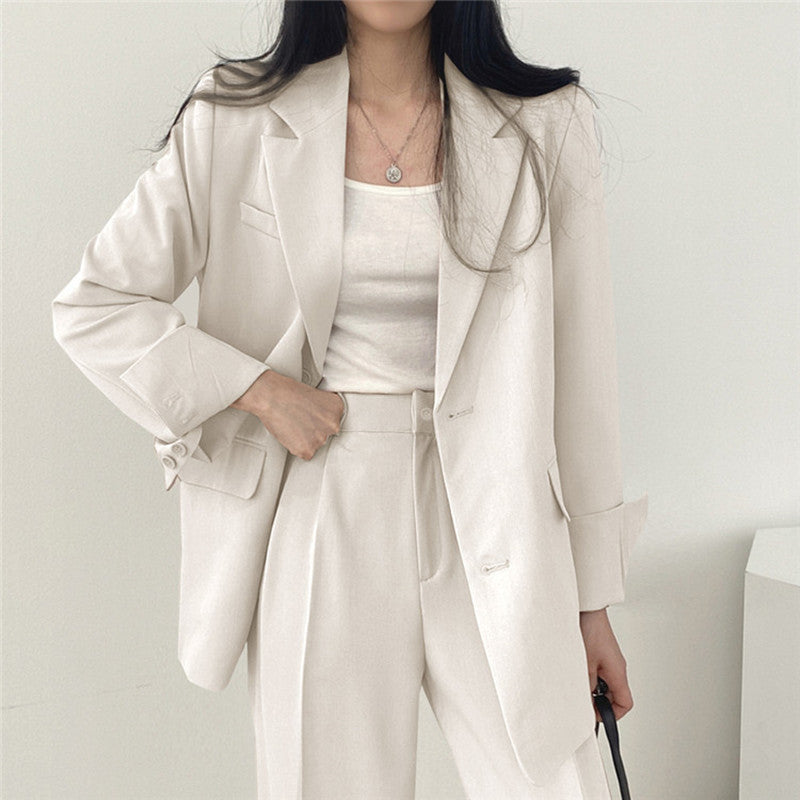 Women Solid Color Temperament Long Sleeve One Breasted Blazer And Casual Pants
