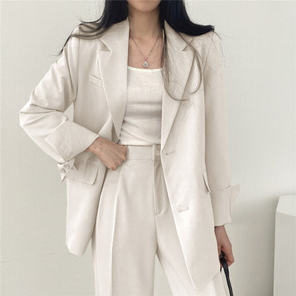 Women Solid Color Temperament Long Sleeve One Breasted Blazer And Casual Pants