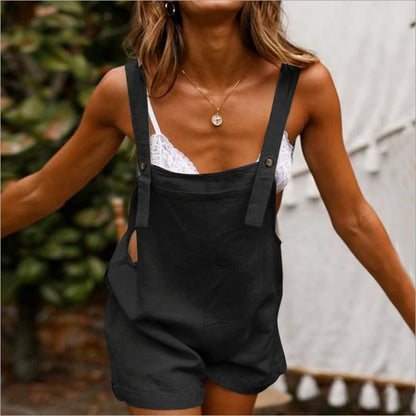 Women One-Piece Strap Solid Color Button Casual Rompers