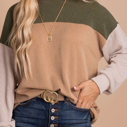 Sudadera informal de manga larga y colores combinados para mujer