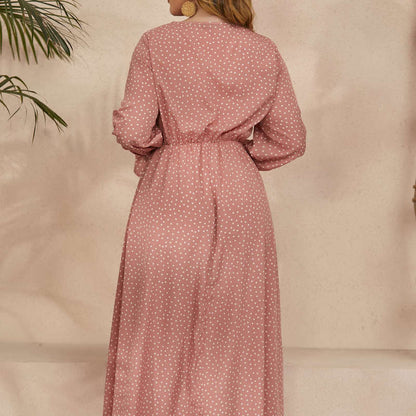 Women Fashion Casual Plus Size Polka Dot Print Long Sleeve Dress