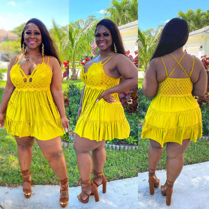 Vestido informal de talla grande con aberturas en color liso a la moda para mujer