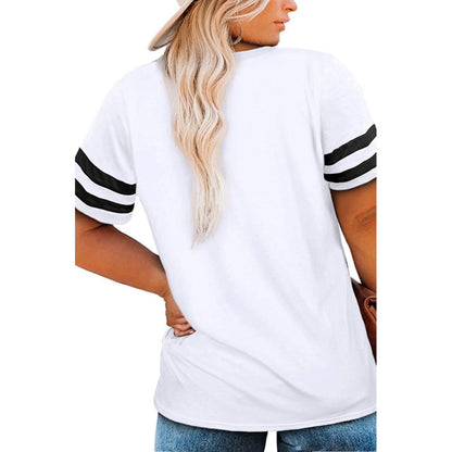 Camiseta informal de manga corta con cuello en V y talla grande para mujer para verano
