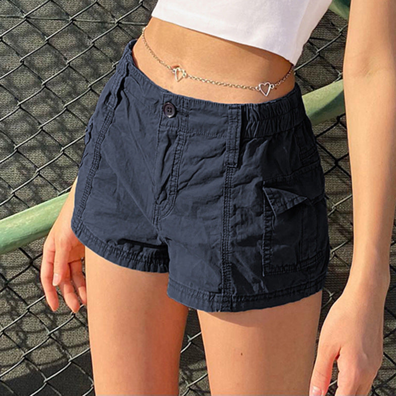 Women Solid Color Basic High Waist Button Fashion Casual Shorts