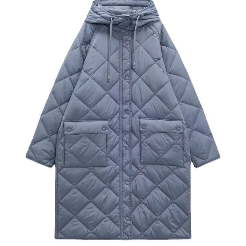Chaqueta con capucha acolchada larga y cálida informal para mujer de otoño e invierno