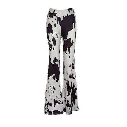 Pantalones acampanados de cintura alta con estampado de vaca para mujer