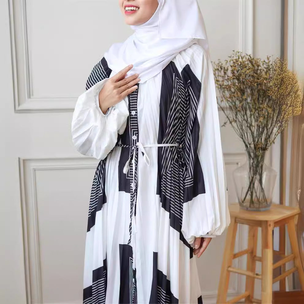 Women Casual Fashion Print Abaya Long Sleeve Maxi Dress