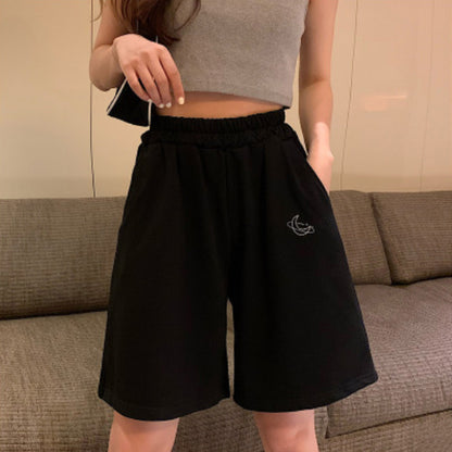 Women Fashion Casual Embroidered Elastic-Waist Shorts