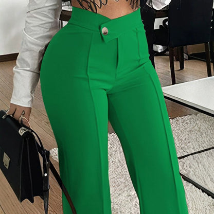 Women Fashion Casual Solid Color High Waist Pants