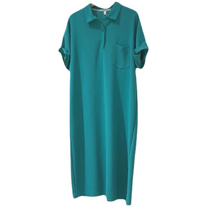 Women Basic Casual Summer Loose Short-sleeved Solid Color Lapel Shirt Dress