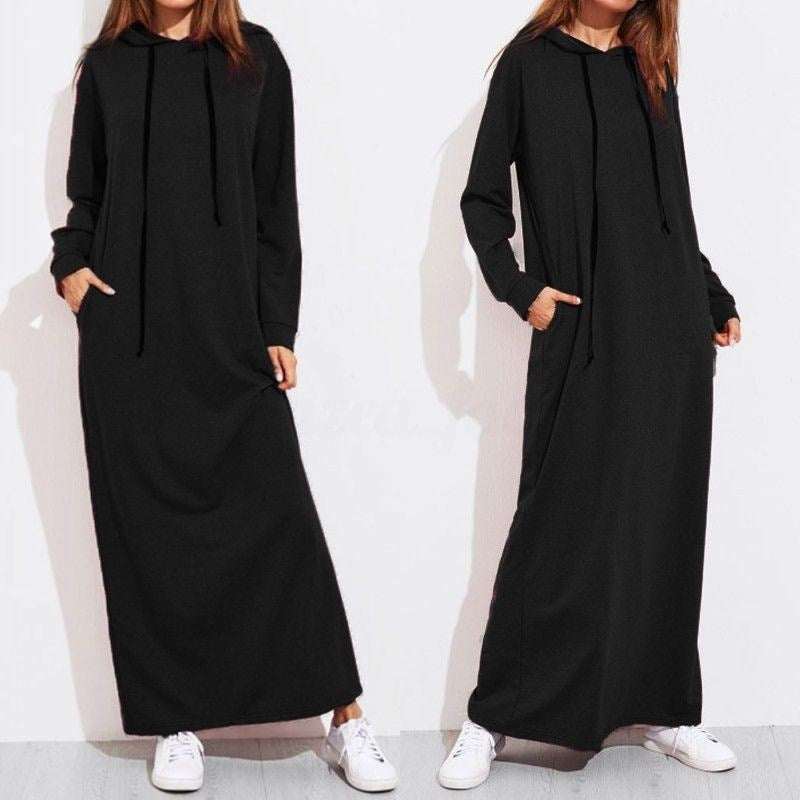 Vestido con capucha de manga larga holgado e informal para mujer
