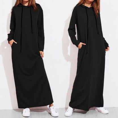Vestido con capucha de manga larga holgado e informal para mujer