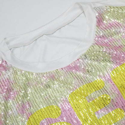 Women Casual Creative Letter Sequins Round Neck Short Sleeves Summer Dress