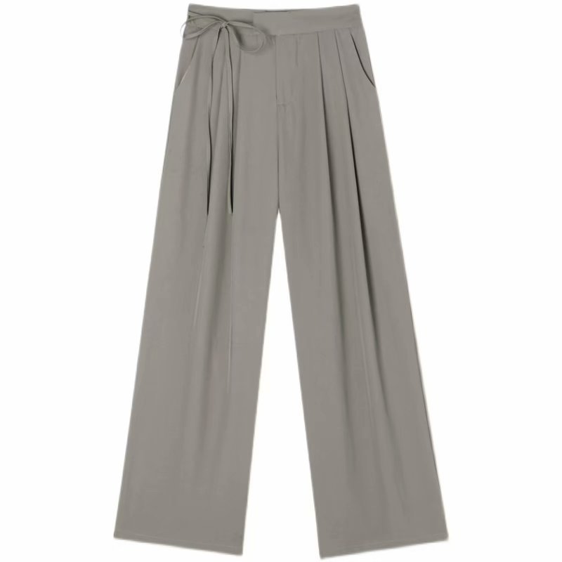 Women Fashion Casual Solid Color Bowknot Office Chic Wide Leg Pants