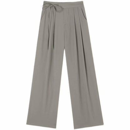 Women Fashion Casual Solid Color Bowknot Office Chic Wide Leg Pants