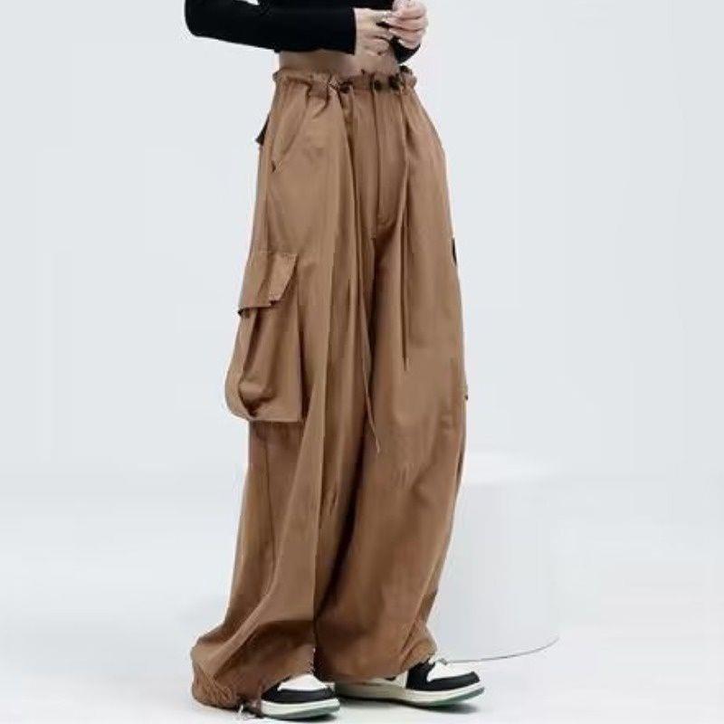 Pantalones cargo casuales de calle para mujer, de color sólido y con bolsillos