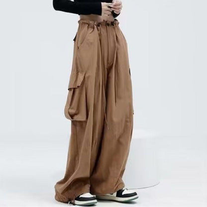 Pantalones cargo casuales de calle para mujer, de color sólido y con bolsillos
