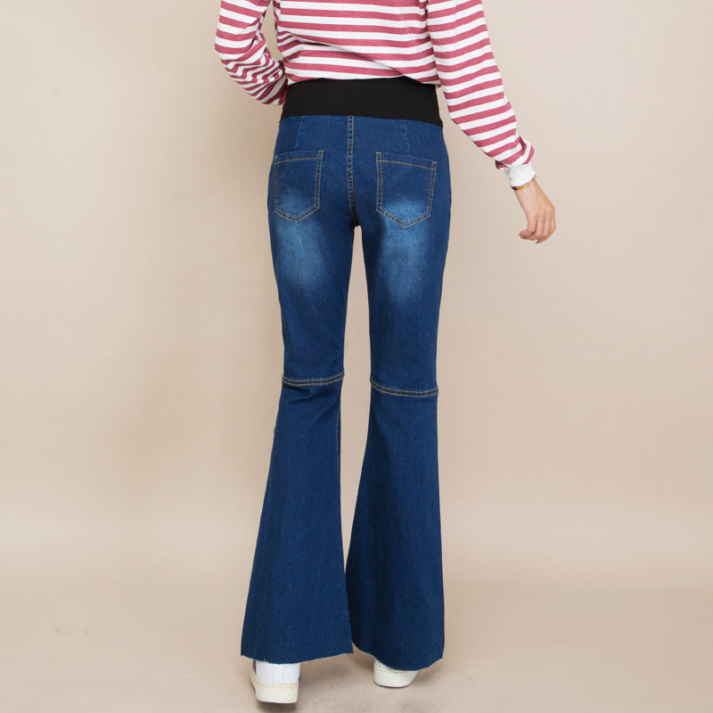Pantalones vaqueros de maternidad acampanados, informales, elásticos y a la moda para embarazadas