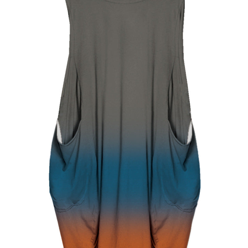Women Casual Gradient Color Printed High Waist Plus Size Sleeveless Dress