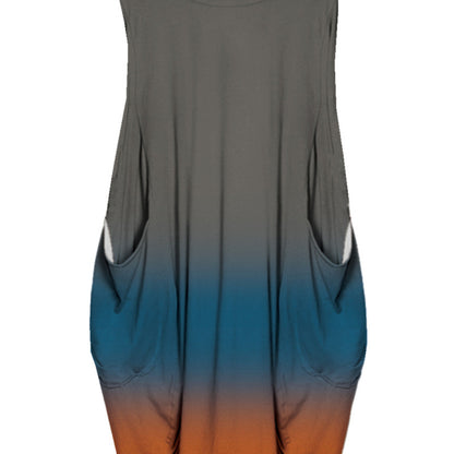 Women Casual Gradient Color Printed High Waist Plus Size Sleeveless Dress
