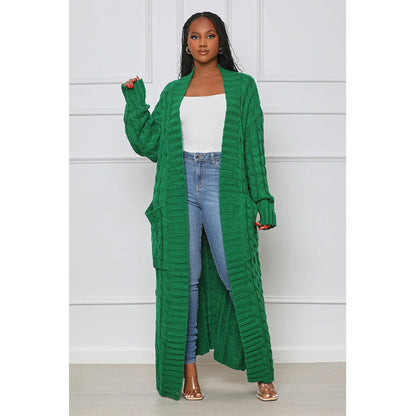 Women Winter Solid Color Long Sleeve Loose Casual Knitted Cardigan Over Coat