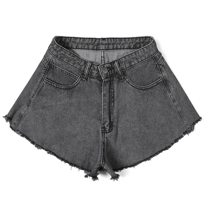 Women Solid Color High Waist Denim Fashion Casual Wide Leg Shorts