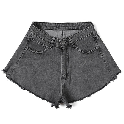 Women Solid Color High Waist Denim Fashion Casual Wide Leg Shorts