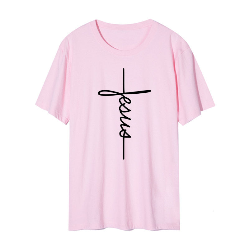 Peace Women Casual Letter Faith Print Short-sleeved Round Neck Loose Colored T-shirt