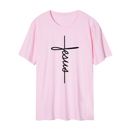 Peace Women Casual Letter Faith Print Short-sleeved Round Neck Loose Colored T-shirt
