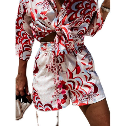 Conjunto informal de dos piezas con estampado multicolor para mujer, estilo vacaciones de verano