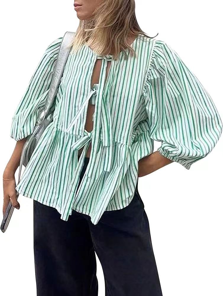 Blusas casuales dulces con tirantes y rayas para mujer