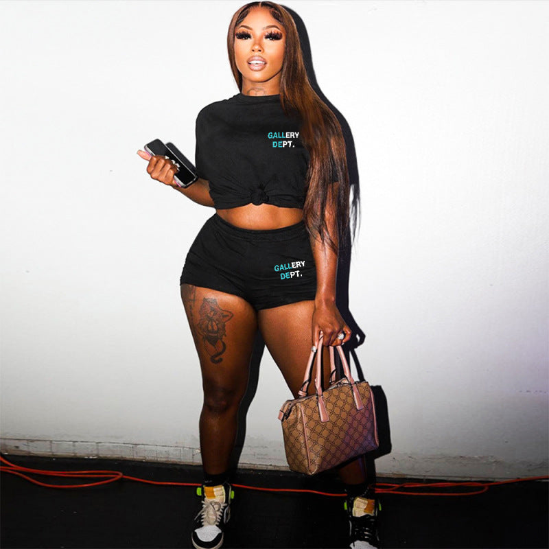 Conjunto deportivo informal de moda deportiva para mujer, camiseta de manga corta con estampado de letras y pantalones cortos