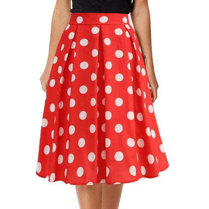 Women Fashion Casual Polka Dot Print Pleated Waist Skirt