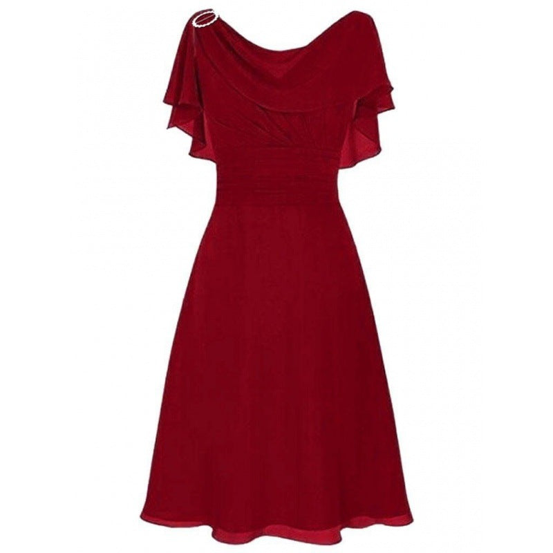 Women Fashion Casual Chiffon Solid Color Off-Shoulder Dress