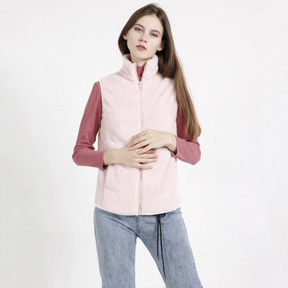 Chaleco informal de invierno de lana de color liso con cuello alto sin mangas para mujer