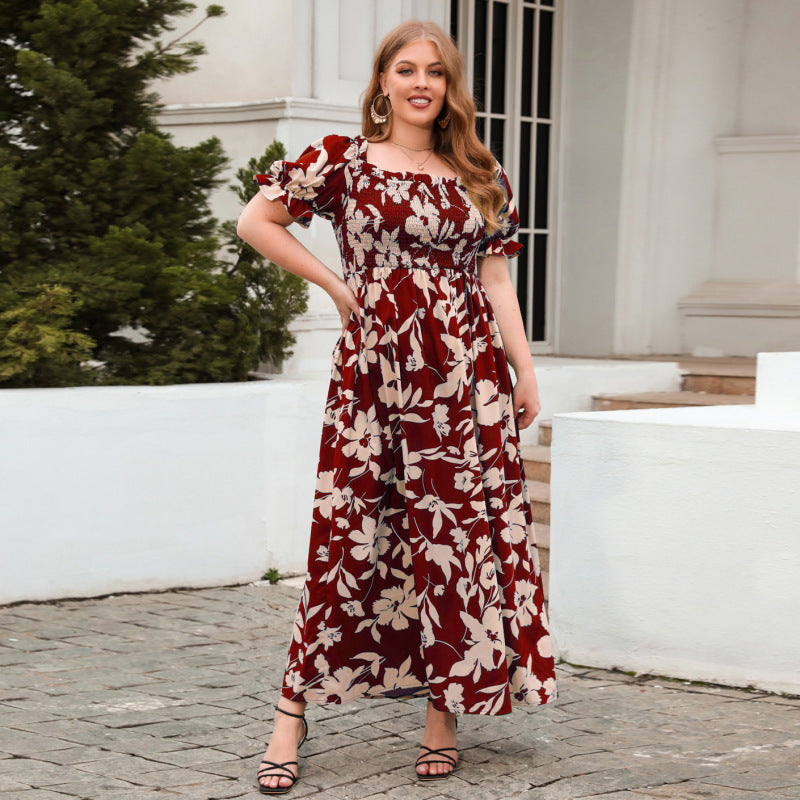 Women Fashion Casual Bohemian Floral Print Plus Size Dress