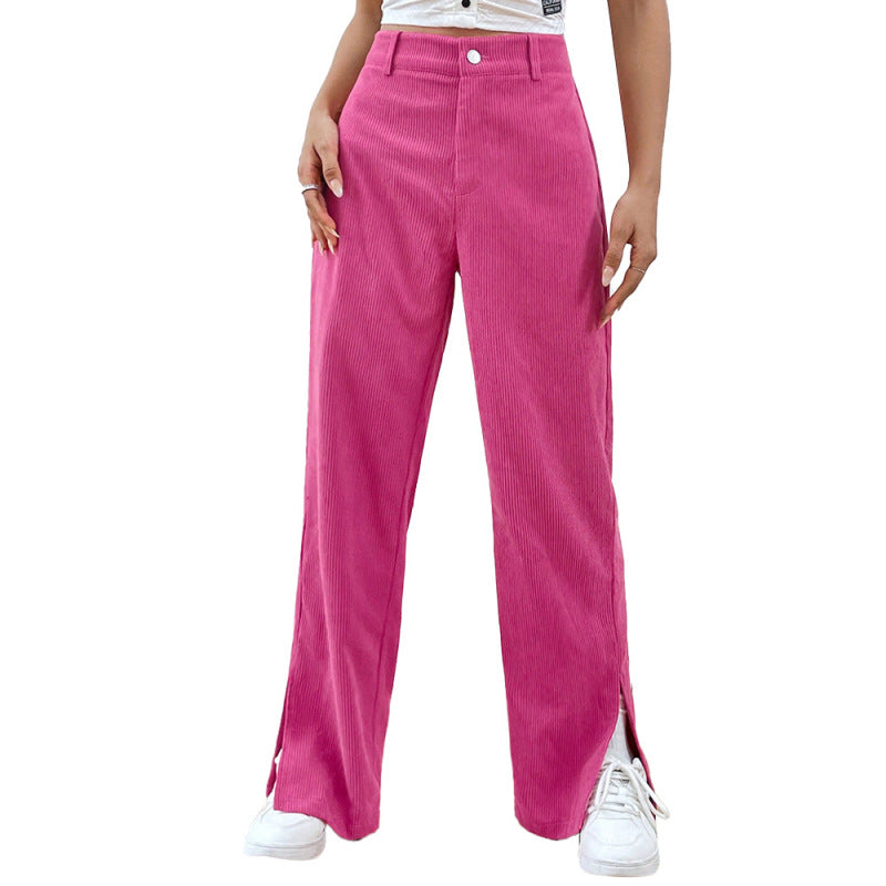 Women Fashion Casual Solid Color Corduroy Straight Leg Pants