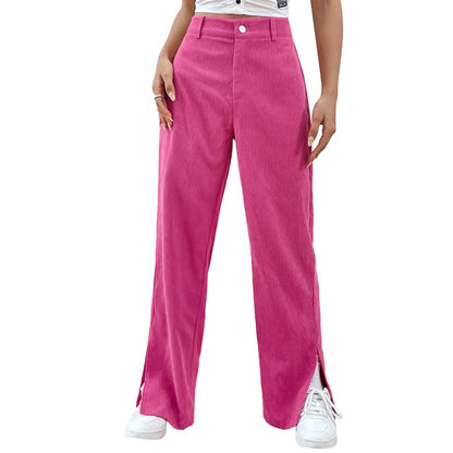 Women Fashion Casual Solid Color Corduroy Straight Leg Pants