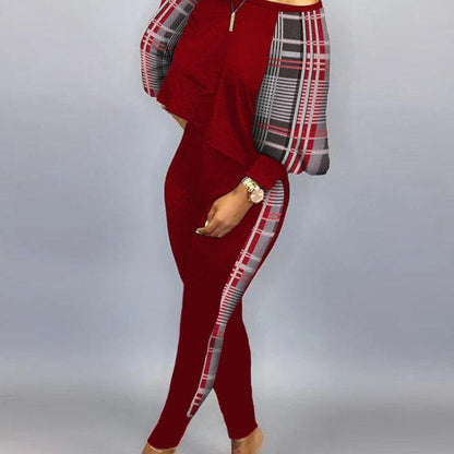 Conjunto de top holgado y pantalones ajustados con estampado gráfico informal de moda para mujer