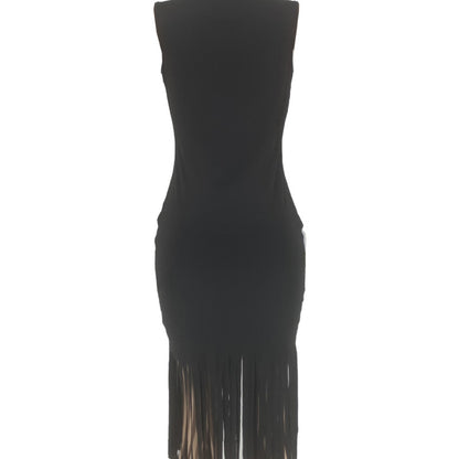 Women Casual Fashion Solid Color Sleeveless Tassel Tight Dress