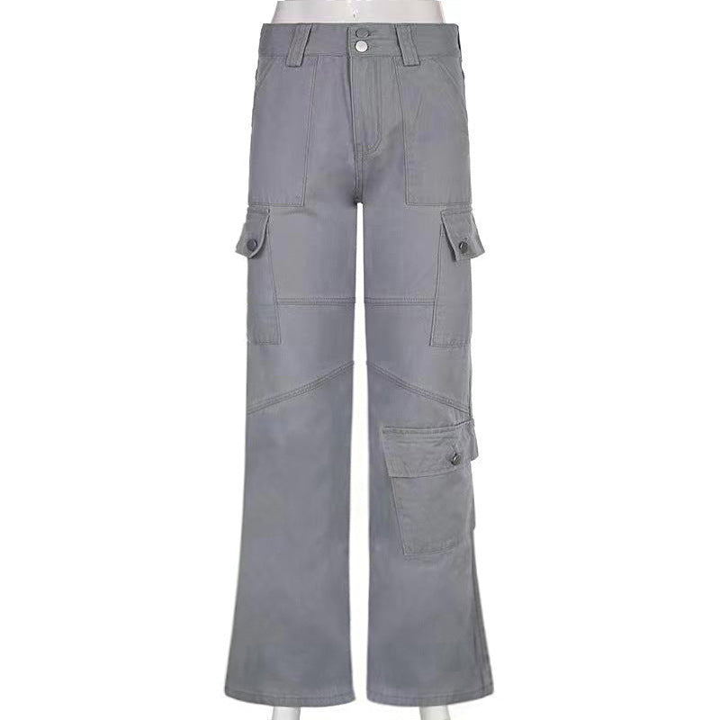 Pantalones vaqueros cargo de cintura alta, holgados, informales y a la moda para mujer