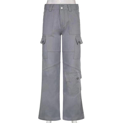 Pantalones vaqueros cargo de cintura alta, holgados, informales y a la moda para mujer