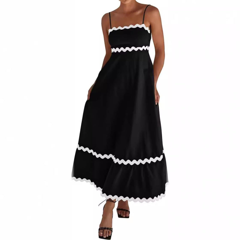 Vestido largo informal de verano con bloques de color y ondas para mujer