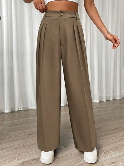 Women Fashion Casual Loose Button High Waist Straight Pants