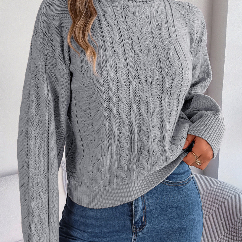 Autumn Winter Women Fashion Casual High Collar Twist Long Sleeve Knitted Sweater