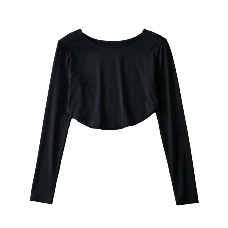 Camiseta corta informal con dobladillo arqueado y abertura para mujer