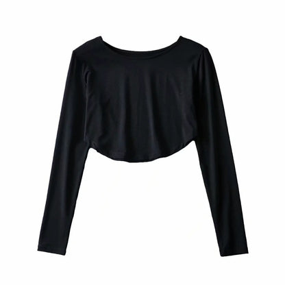 Camiseta corta informal con dobladillo arqueado y abertura para mujer